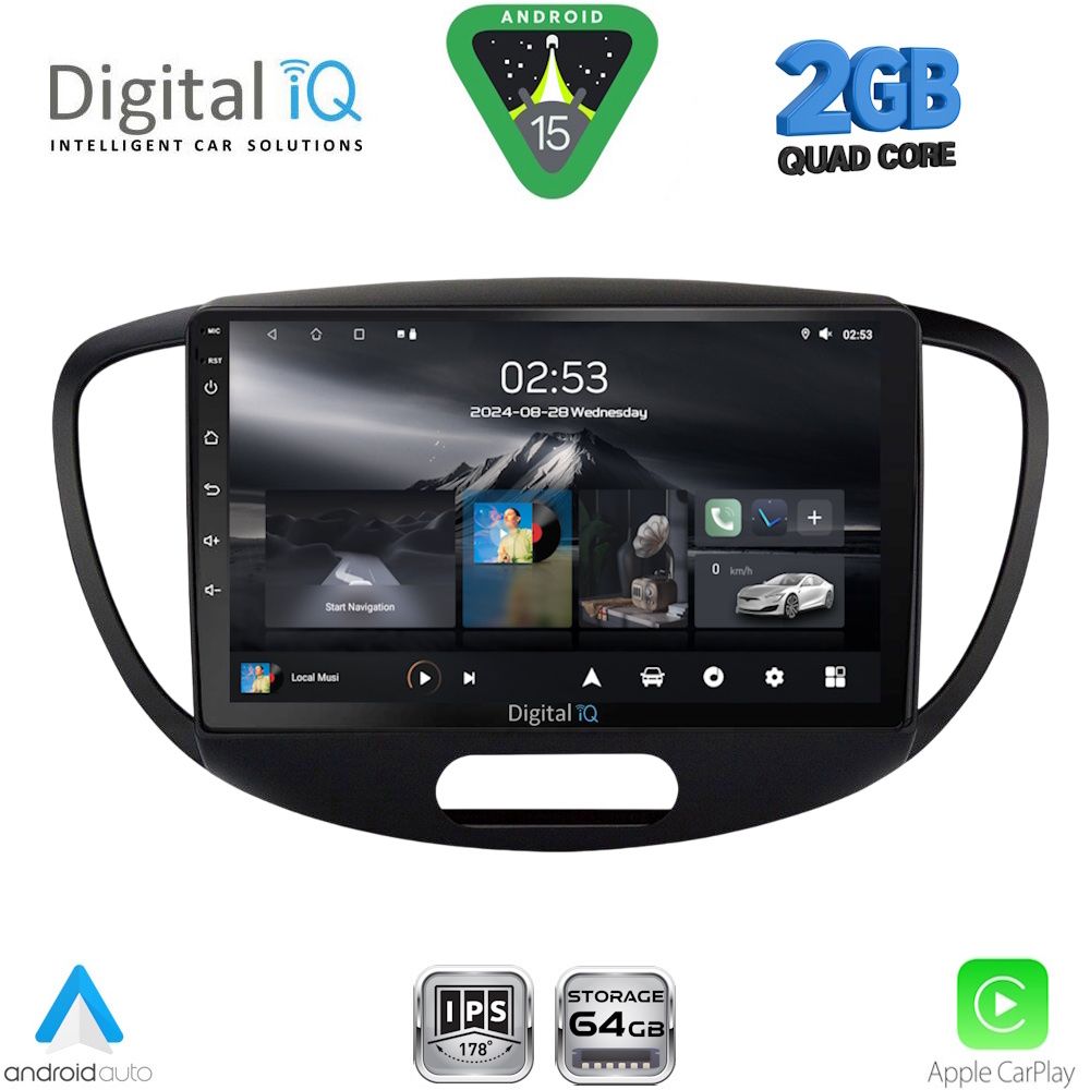 Hyundai i10 2008 - 2013 Οθόνη με CarPlay, Android Auto, Bluetooth, GPS – DIGITAL IQ RSD 1223_CPA (9inc)