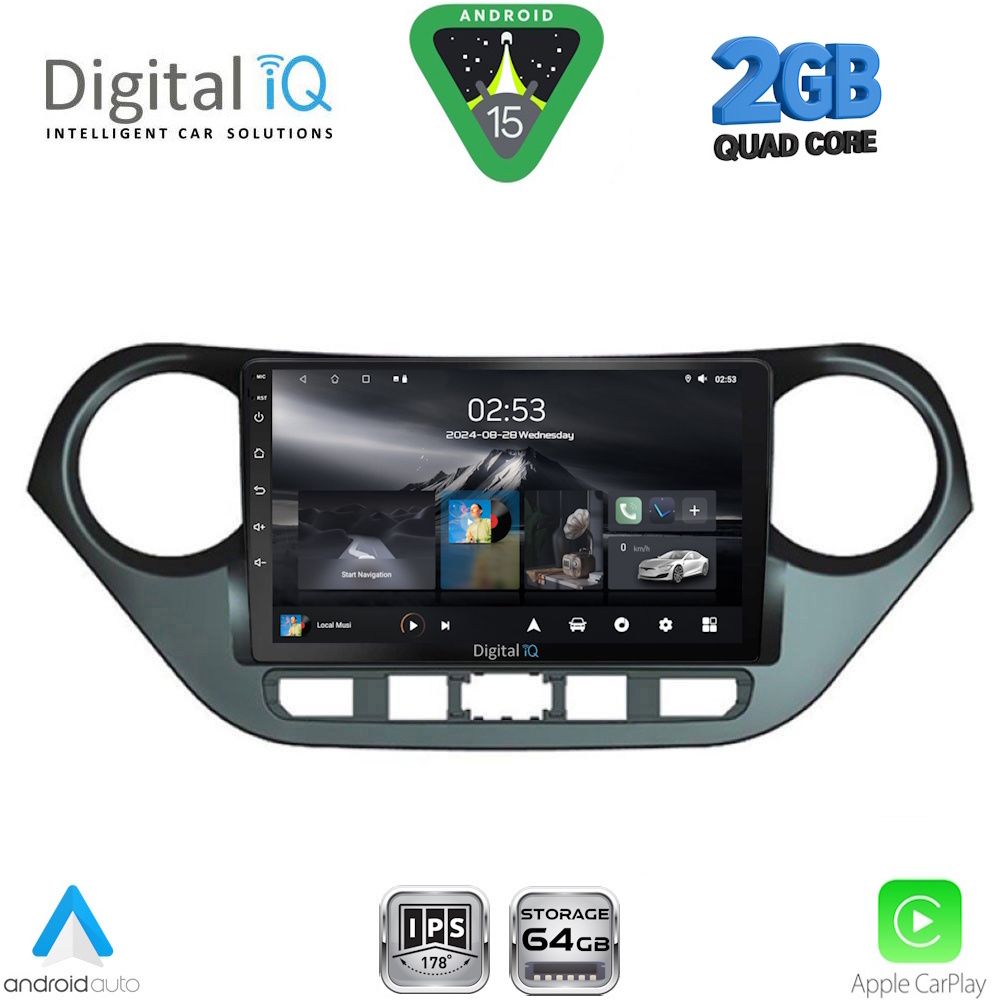 Hyundai i10 2014 – 2020 Οθόνη με CarPlay, Android Auto, Bluetooth, GPS - DIGITAL IQ RSD 1224_CPA (9inc)