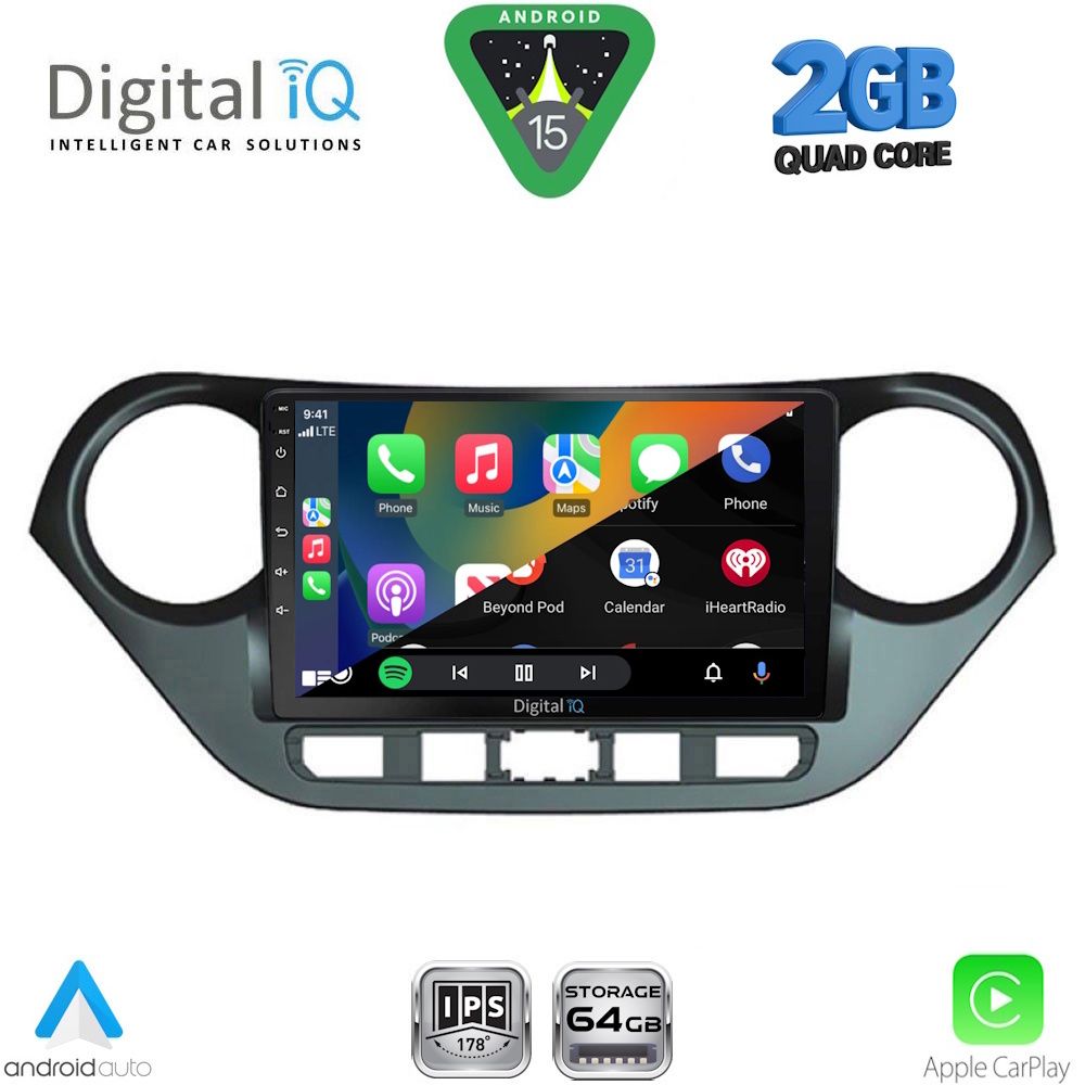 Hyundai i10 2014 – 2020 Οθόνη με CarPlay, Android Auto, Bluetooth, GPS - DIGITAL IQ RSD 1224_CPA (9inc)
