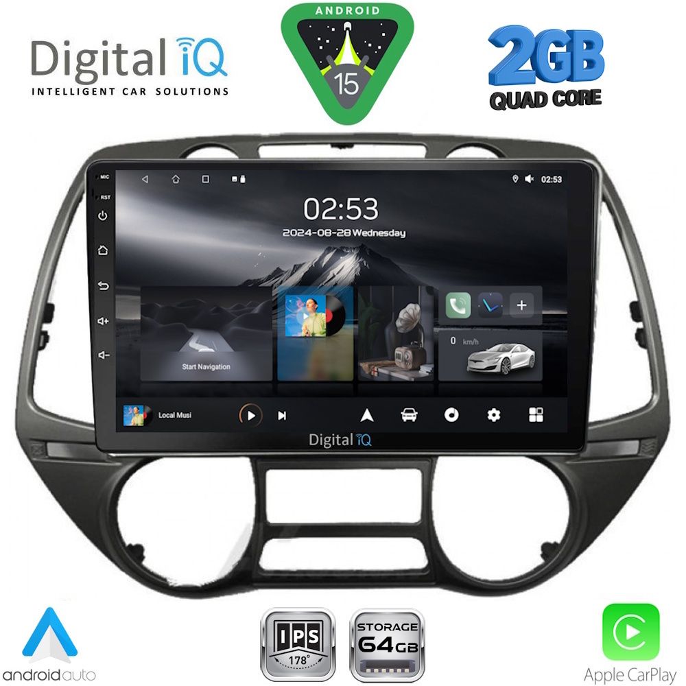 Hyundai i20 2008 – 2013 Οθόνη με CarPlay, Android Auto, Bluetooth, GPS - DIGITAL IQ RSD 1226_CPA (9inc)
