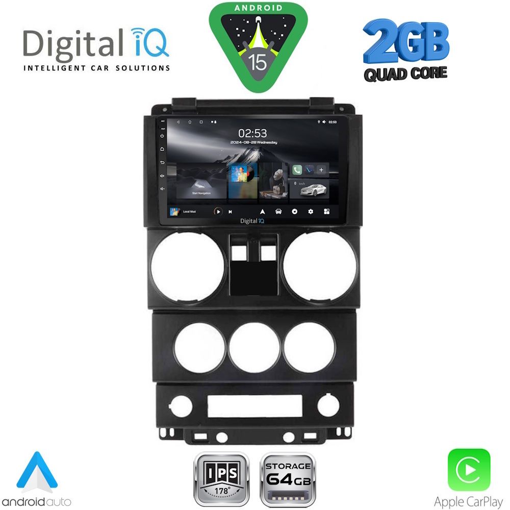 Οθόνη Jeep Wrangler 2006 – 2010 με Car Play, Android Auto, GPS, Bluetooth – DIGITAL IQ RSD 1293_CPA (9inc)
