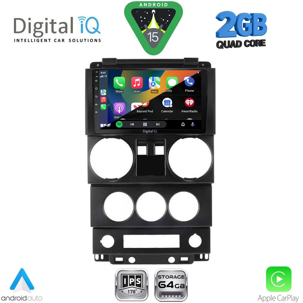 Οθόνη Jeep Wrangler 2006 – 2010 με Car Play, Android Auto, GPS, Bluetooth – DIGITAL IQ RSD 1293_CPA (9inc)