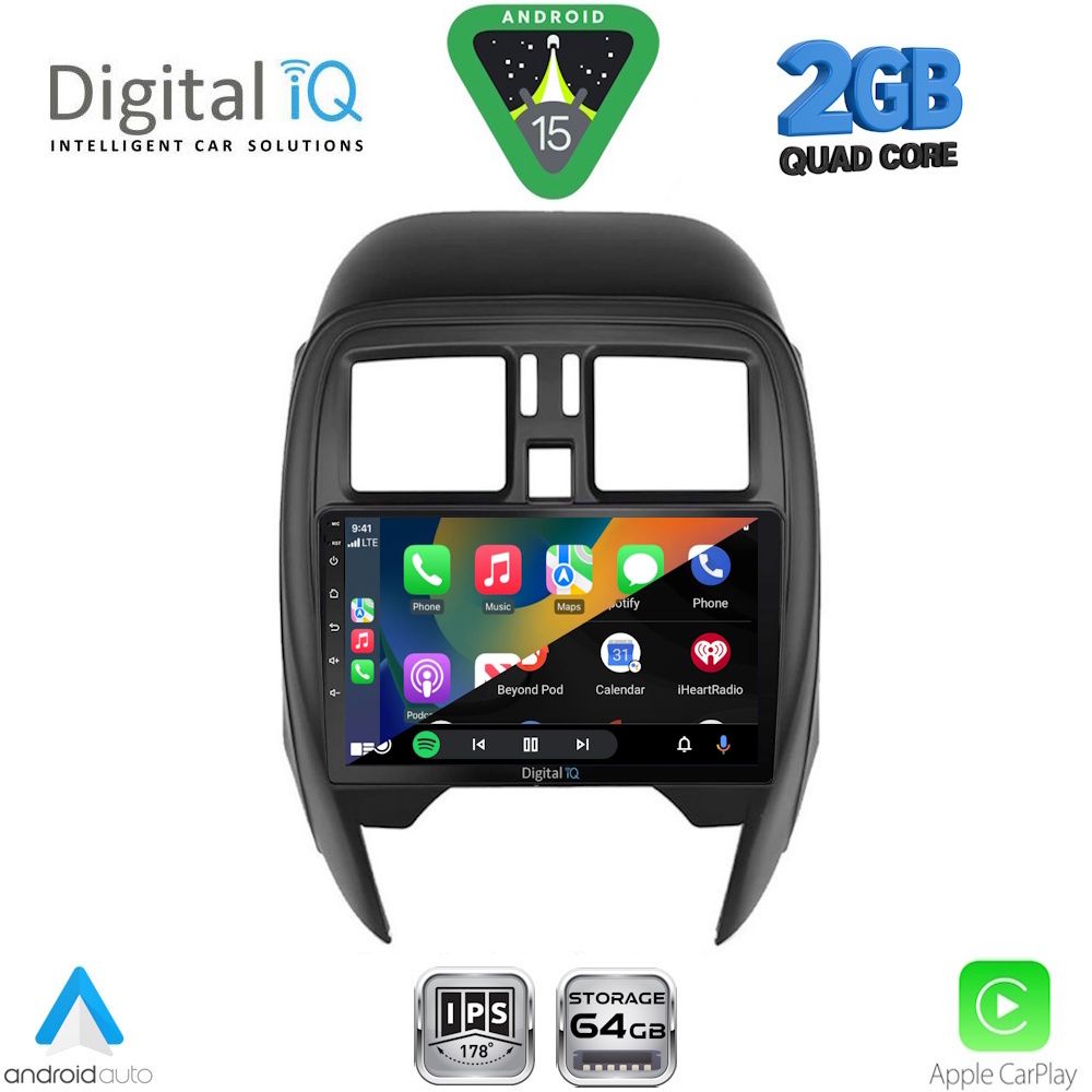 Οθόνη Nissan Micra 2014 – 2017 με CarPlay, Android Auto, GPS, Bluetooth - DIGITAL IQ RSD 1451_CPA (SQUARE) (9inc)