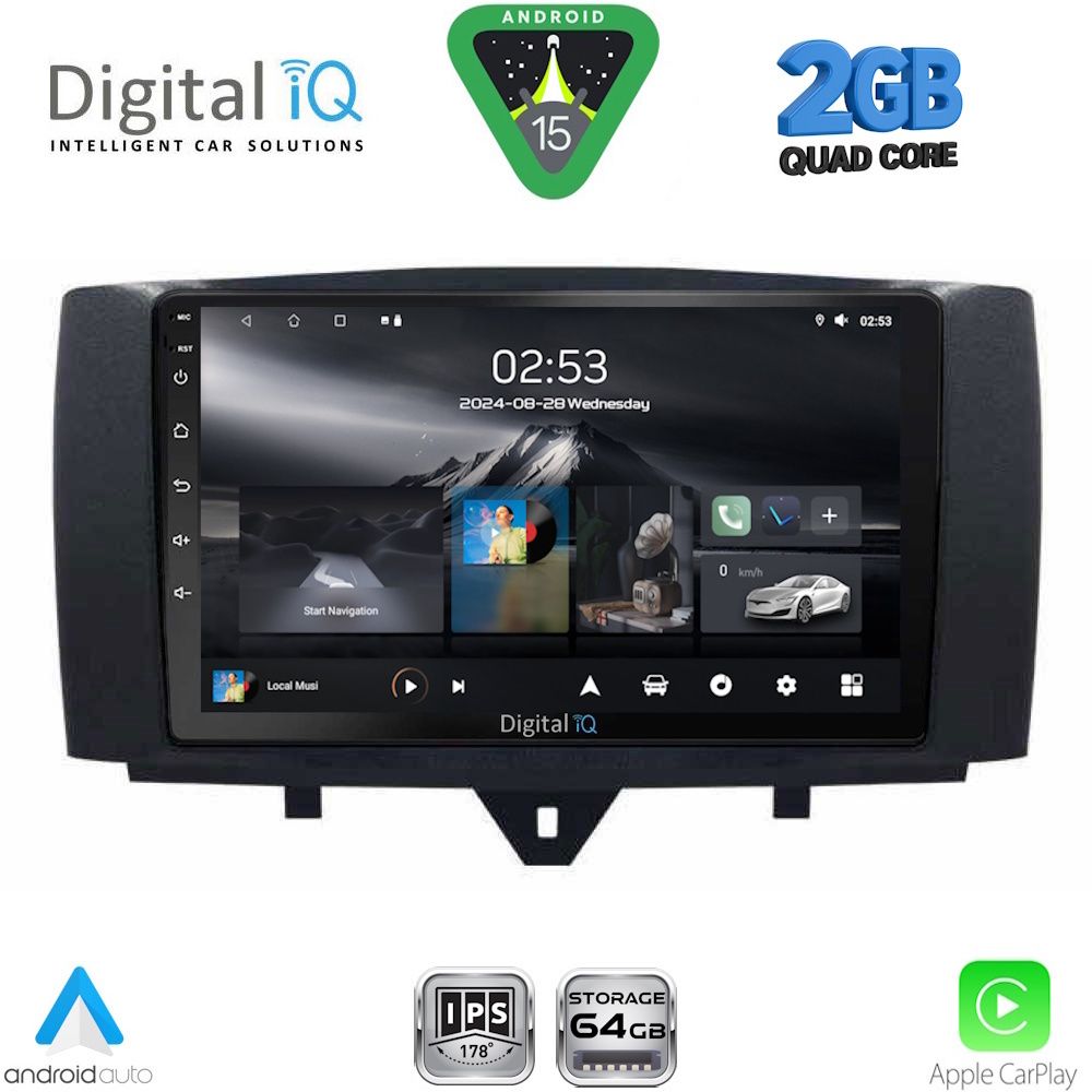 Smart ForTwo 451 (2010 – 2015) Οθόνη με Car Play, Android Auto, BT, GPS – DIGITAL IQ RSD 1622_CPA (9inc)