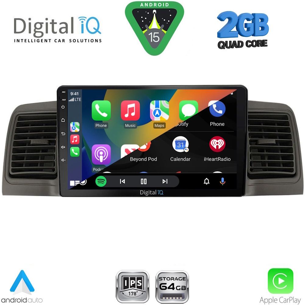 Toyota Corolla 2001 – 2006 Οθόνη με CarPlay, Android Auto, Bluetooth, GPS – DIGITAL IQ RSD 1712BL_CPA (9inc)