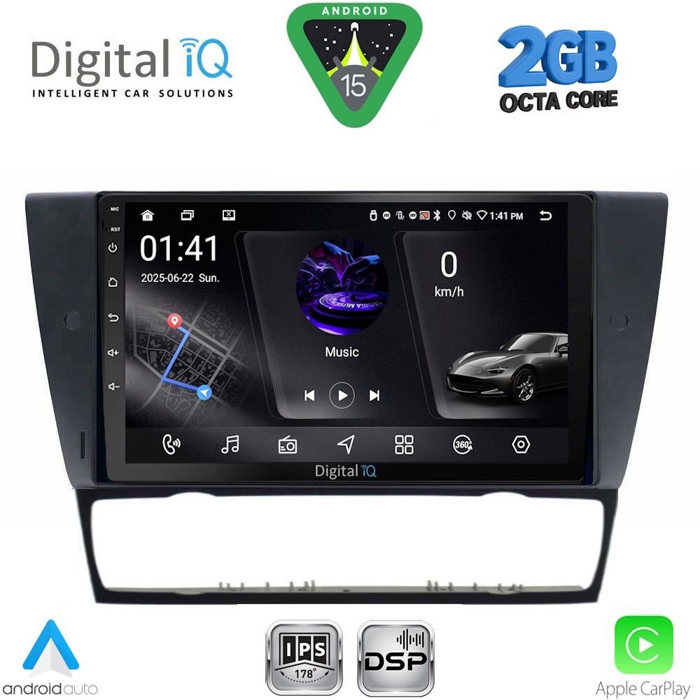 BMW Series 3 (E90, E91, E92, E93) 2005 – 2012 Οθόνη με Car Play, Android Auto, GPS, Bluetooth – DIGITAL IQ RSF 4043_CPA (9inc)
