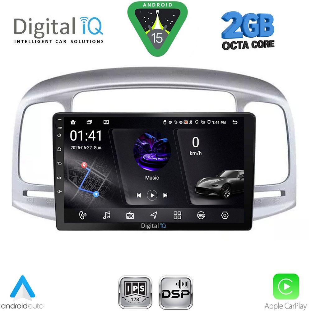 Οθόνη Hyundai Accent 2005 – 2012 με CarPlay, Android Auto, GPS, Bluetooth – DIGITAL IQ RSF 4249SL_CPA (9inc)