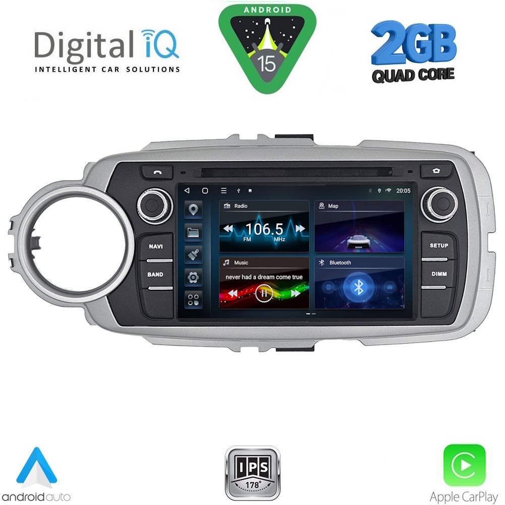 Οθόνη Toyota Yaris 2011 – 2020 με CarPlay, Android Auto, GPS, Bluetooth - DIGITAL IQ BLD 030_CPA (7" DECK)