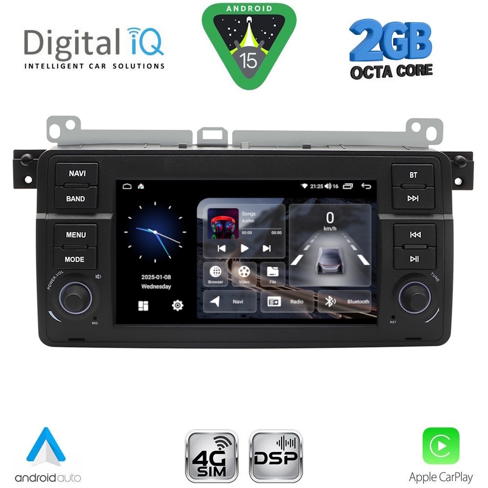 BMW Series 3 (E46) 1998 – 2005 Οθόνη με Car Play, Android Auto, BT, GPS – DIGITAL IQ BLF 352_CPA (7" DECK)