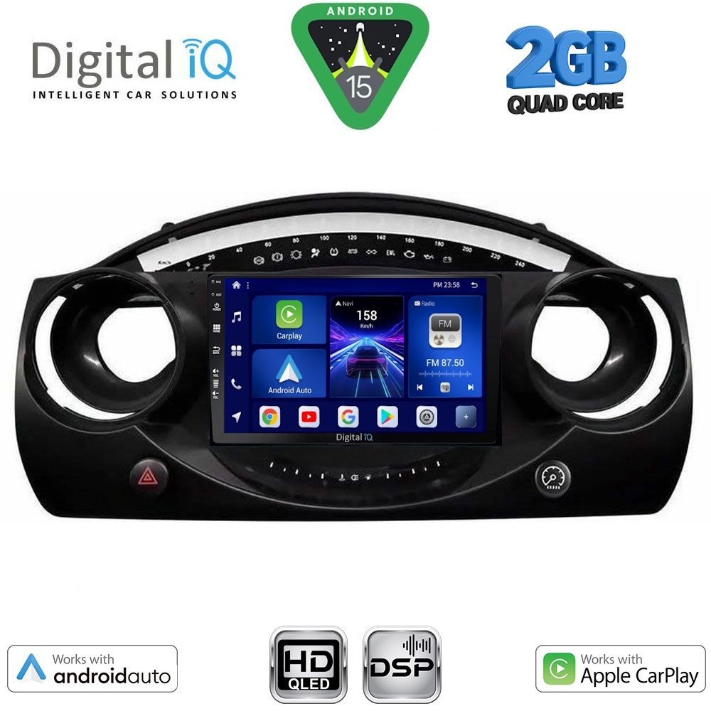 Οθόνη Mini Cooper (R50, R52, R53) 2000 – 2006 με CarPlay, Android Auto, BT, GPS – DIGITAL IQ BXC 3063_CPAA (9inc)