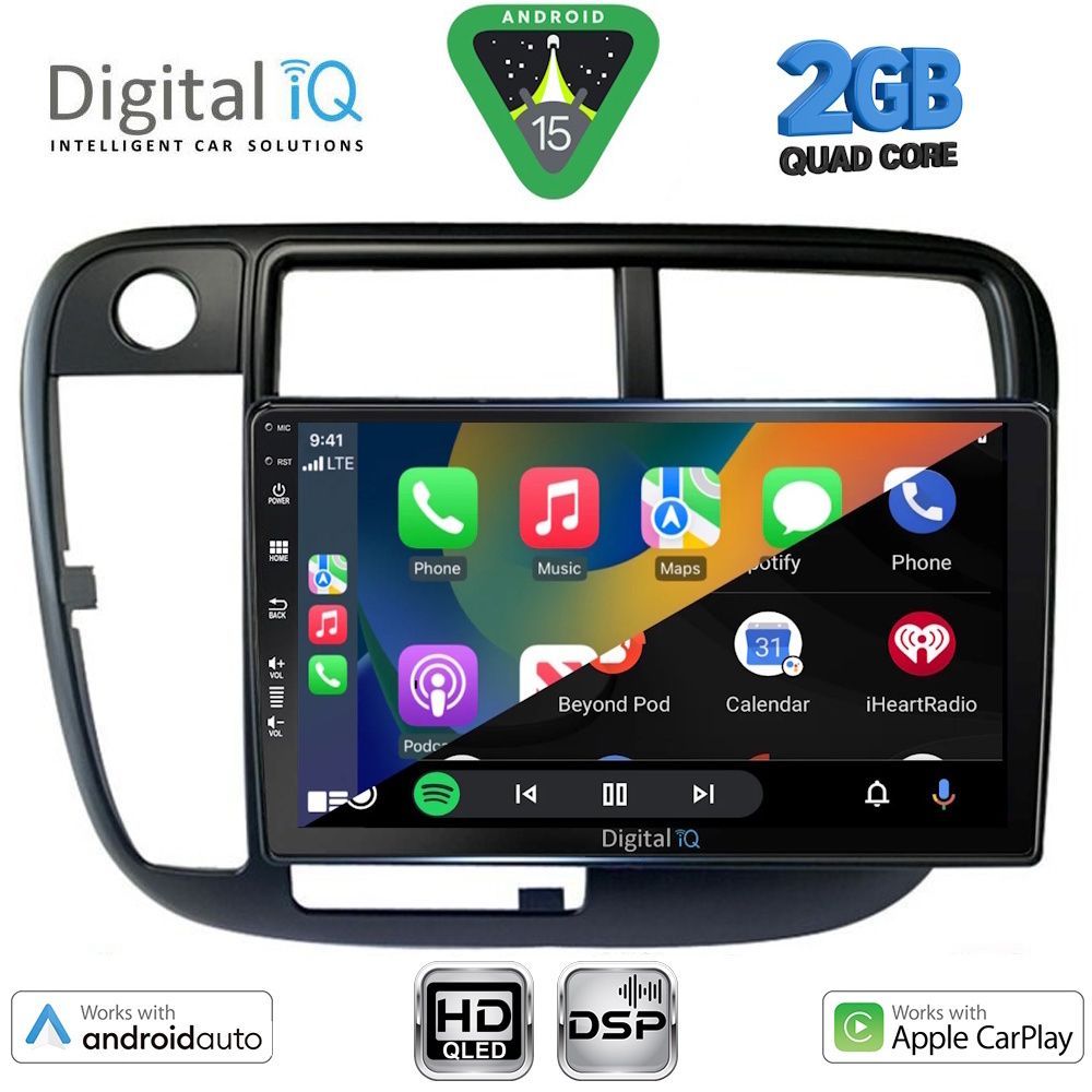 Οθόνη Honda Civic 1995 – 2001 με Car Play, Android Auto, Bluetooth, GPS – DIGITAL IQ BXC 3186_CPAA CLIMA (9inc)