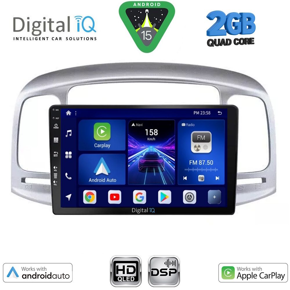 Οθόνη Hyundai Accent 2005 – 2012 με CarPlay, Android Auto, GPS, Bluetooth – DIGITAL IQ BXC 3249SL_CPAA (9inc)