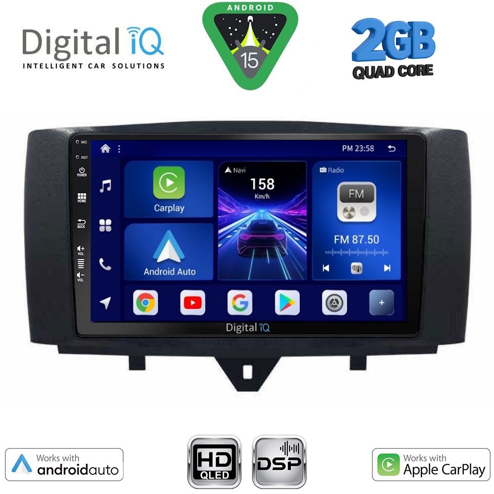 Smart ForTwo 451 (2010 – 2015) Οθόνη με Car Play, Android Auto, BT, GPS – DIGITAL IQ BXC 3622_CPAA (9inc)