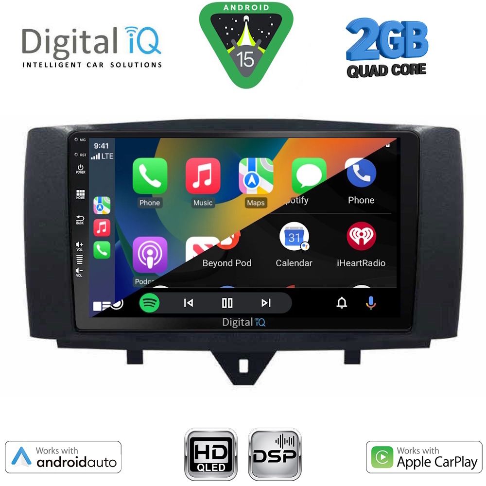 Smart ForTwo 451 (2010 – 2015) Οθόνη με Car Play, Android Auto, BT, GPS – DIGITAL IQ BXC 3622_CPAA (9inc)