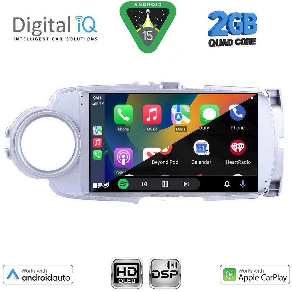 Οθόνη Toyota Yaris 2011 – 2015 με CarPlay, Android Auto, GPS, Bluetooth – DIGITAL IQ BXC 3737SL_CPAA (9inc)