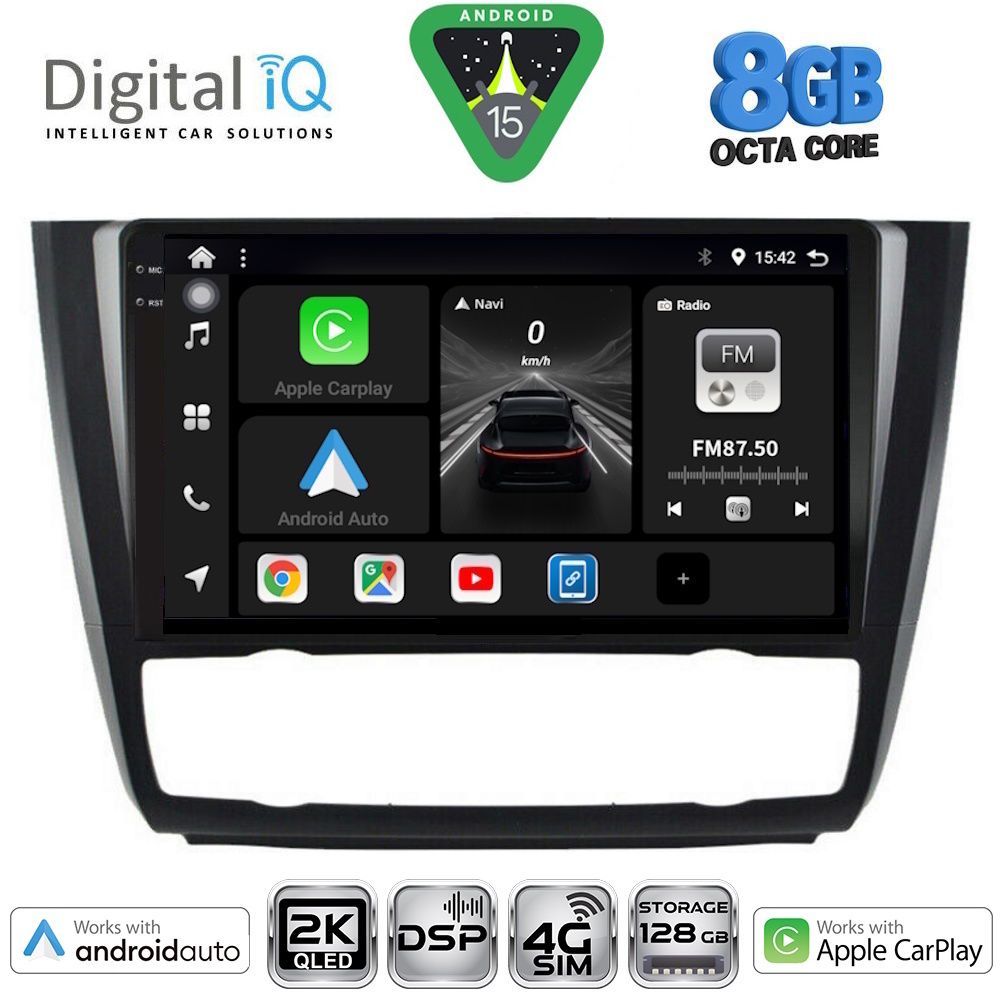 Οθόνη BMW series 1 (E81/E82/E87/E88) 2004 - 2013 με CarPlay, Android Auto, GPS, BT - DIGITAL IQ BXF 11040_CPAA CLIMA (9inc)