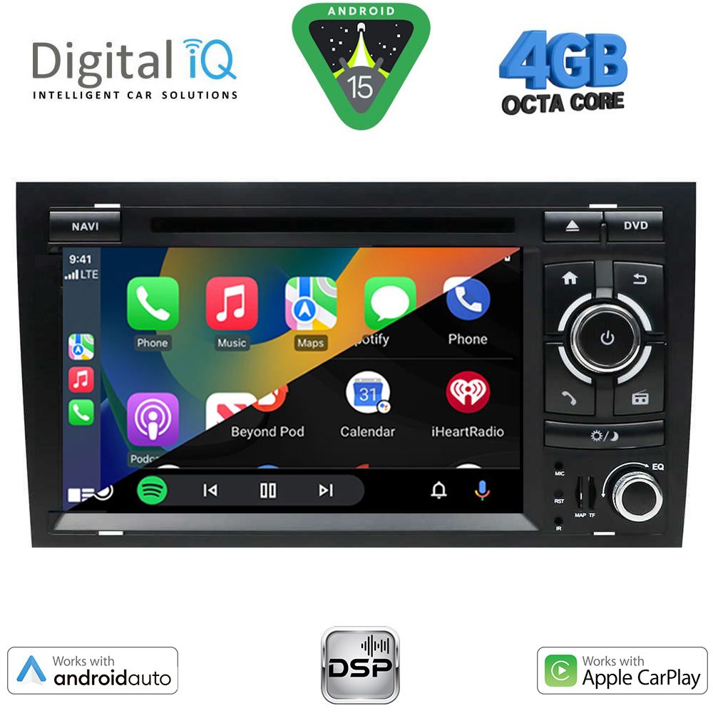 Audi A4 2002 – 2008 Οθόνη με CarPlay, Android Auto, Bluetooth, GPS – DIGITAL IQ BXF 650_CPAA (7'' DVD)