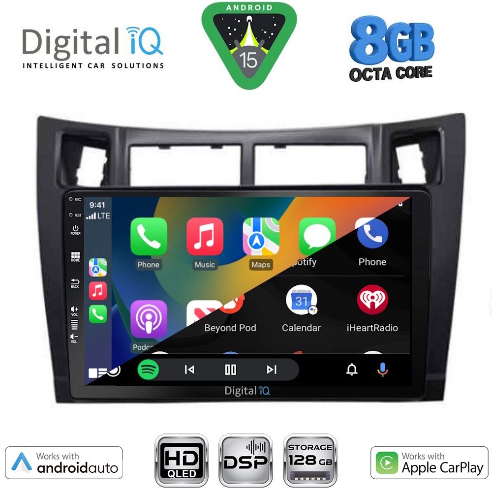 Οθόνη Toyota Yaris 2006 – 2011 με CarPlay, Android Auto, GPS, Bluetooth – DIGITAL IQ BXF 7736BL_CPAA (9inc)