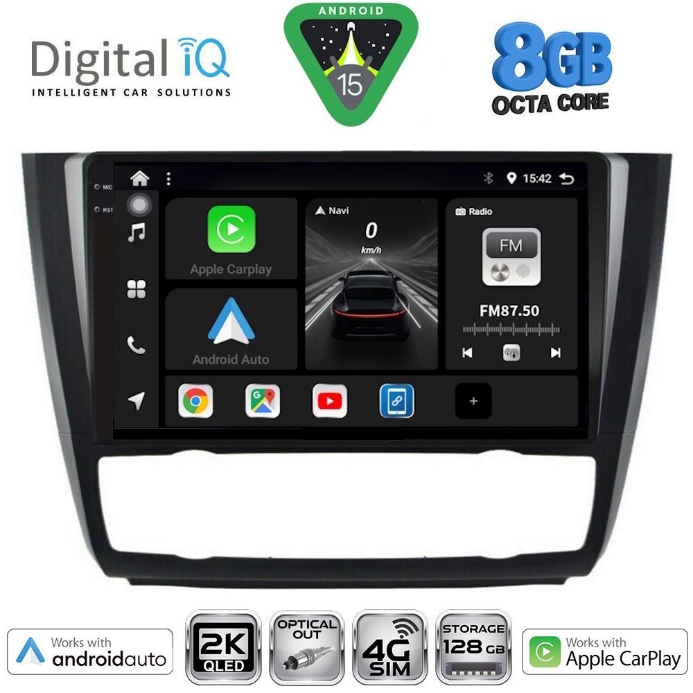 Οθόνη BMW series 1 (E81/E82/E87/E88) 2004 - 2013 με CarPlay, Android Auto, GPS, BT - DIGITAL IQ BXK 20040_CPAA CLIMA (9inc)