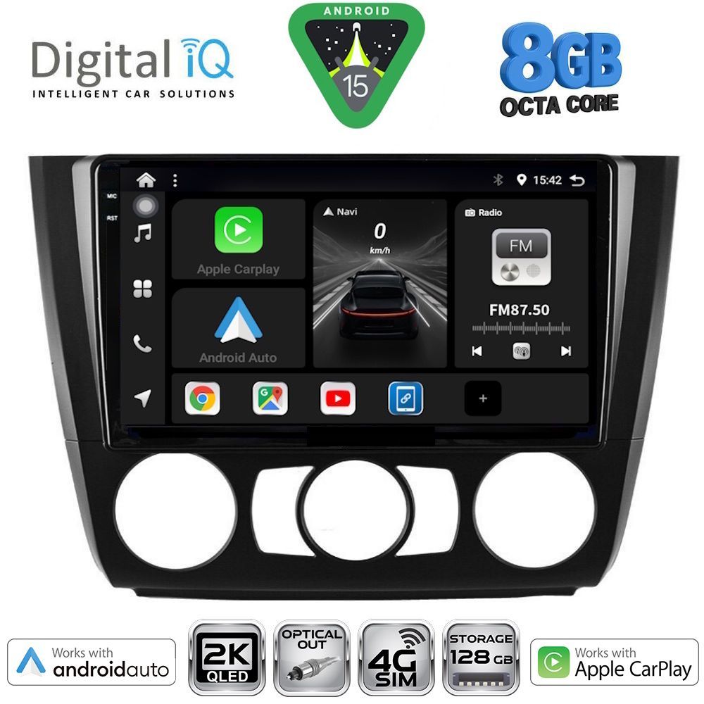 Οθόνη BMW series 1 (E81/E82/E87/E88) 2004 - 2013 με CarPlay, Android Auto, GPS, BT - DIGITAL IQ BXK 20040_CPAA A/C (9inc)
