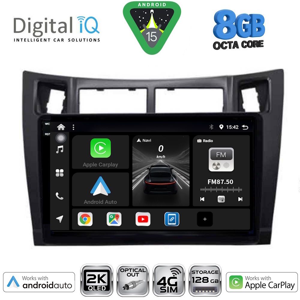 Οθόνη Toyota Yaris 2006 – 2011 με CarPlay, Android Auto, GPS, Bluetooth – DIGITAL IQ BXK 20736BL_CPAA (9inc)