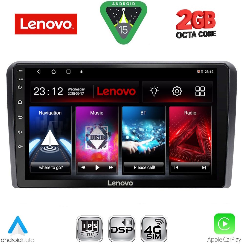 Audi A3 2003 – 2012 Οθόνη με CarPlay, Android Auto, Bluetooth, GPS – LENOVO LVF 5003_CPA (9inc)