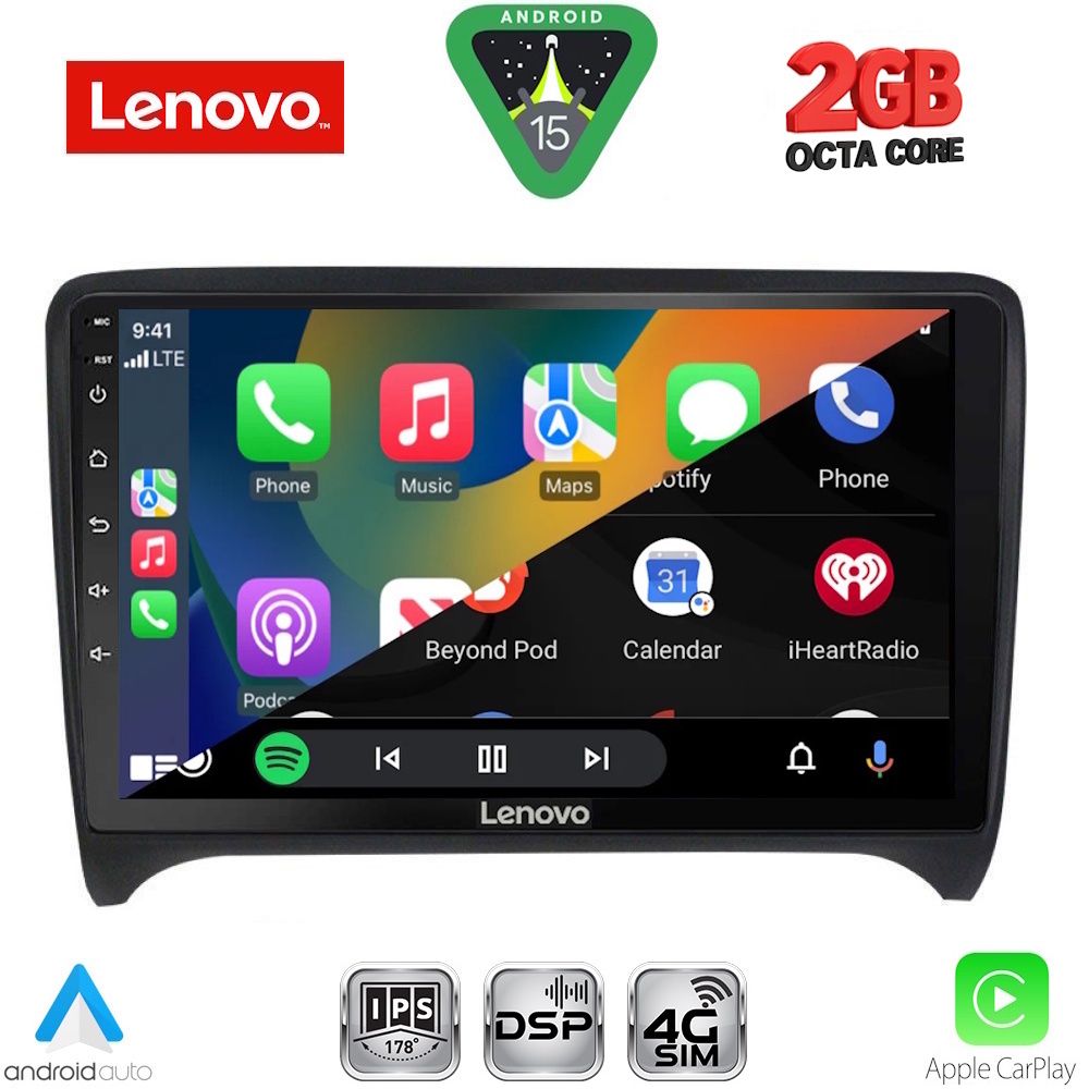 Audi TT 2007 – 2015 Οθόνη με CarPlay, Android Auto, Bluetooth, GPS – LENOVO LVF 5009_CPA (9inc)