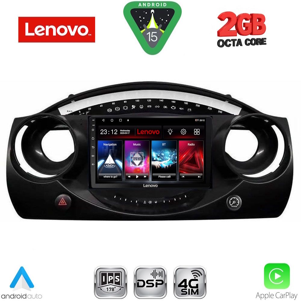 Οθόνη Mini Cooper (R50, R52, R53) 2000 – 2006 με CarPlay, Android Auto, BT, GPS – LENOVO LVF 5063_CPA (9inc)