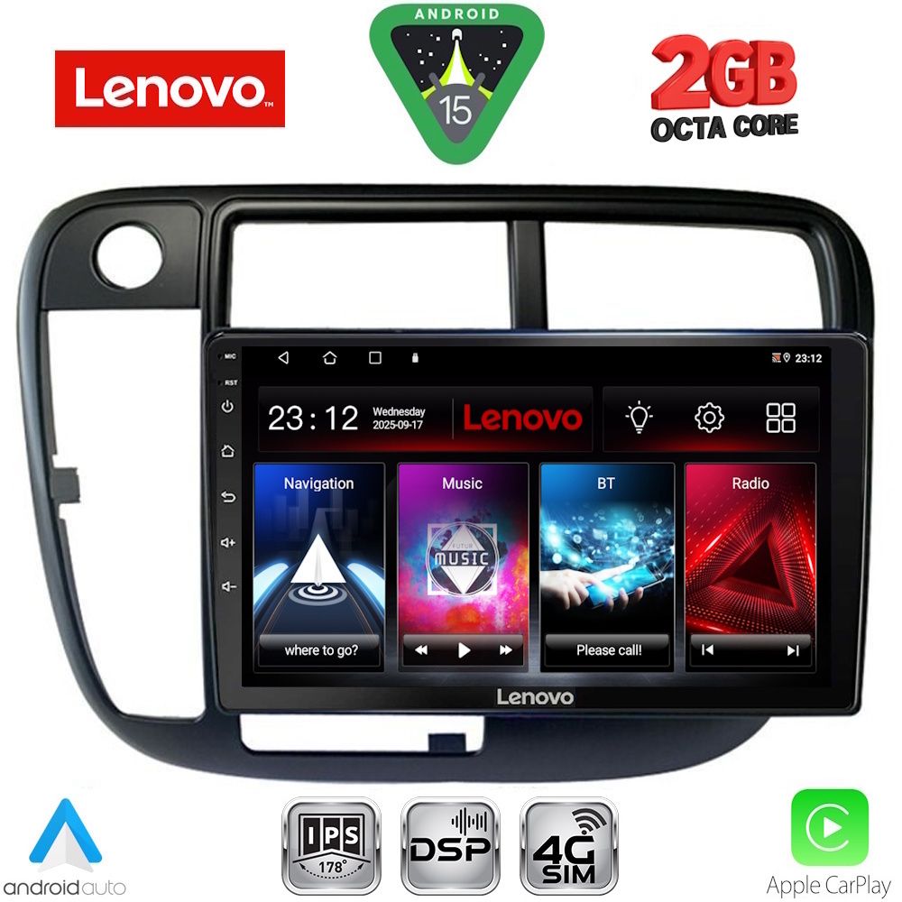 Οθόνη Honda Civic 1995 – 2001 με Car Play, Android Auto, Bluetooth, GPS – LENOVO LVF 5186_CPA CLIMA (9inc)