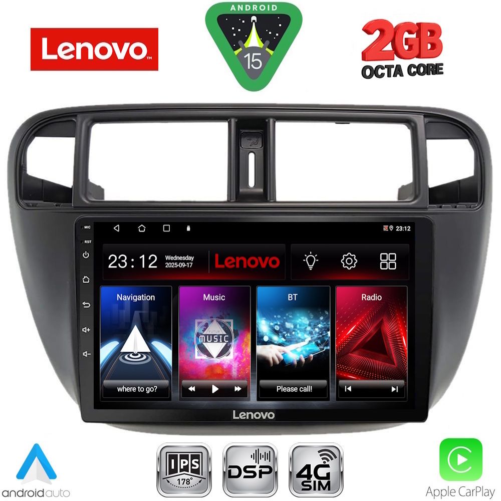 Οθόνη Honda Civic 1995 – 2001 με Car Play, Android Auto, Bluetooth, GPS – LENOVO LVF 5186_CPA A/C (9inc)