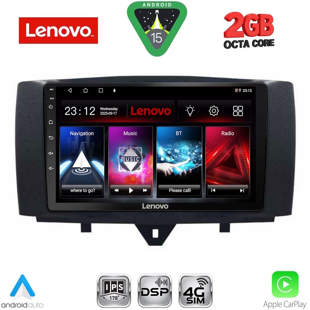 Smart ForTwo 451 (2010 – 2015) Οθόνη με Car Play, Android Auto, BT, GPS – LENOVO LVF 5622_CPA (9inc)