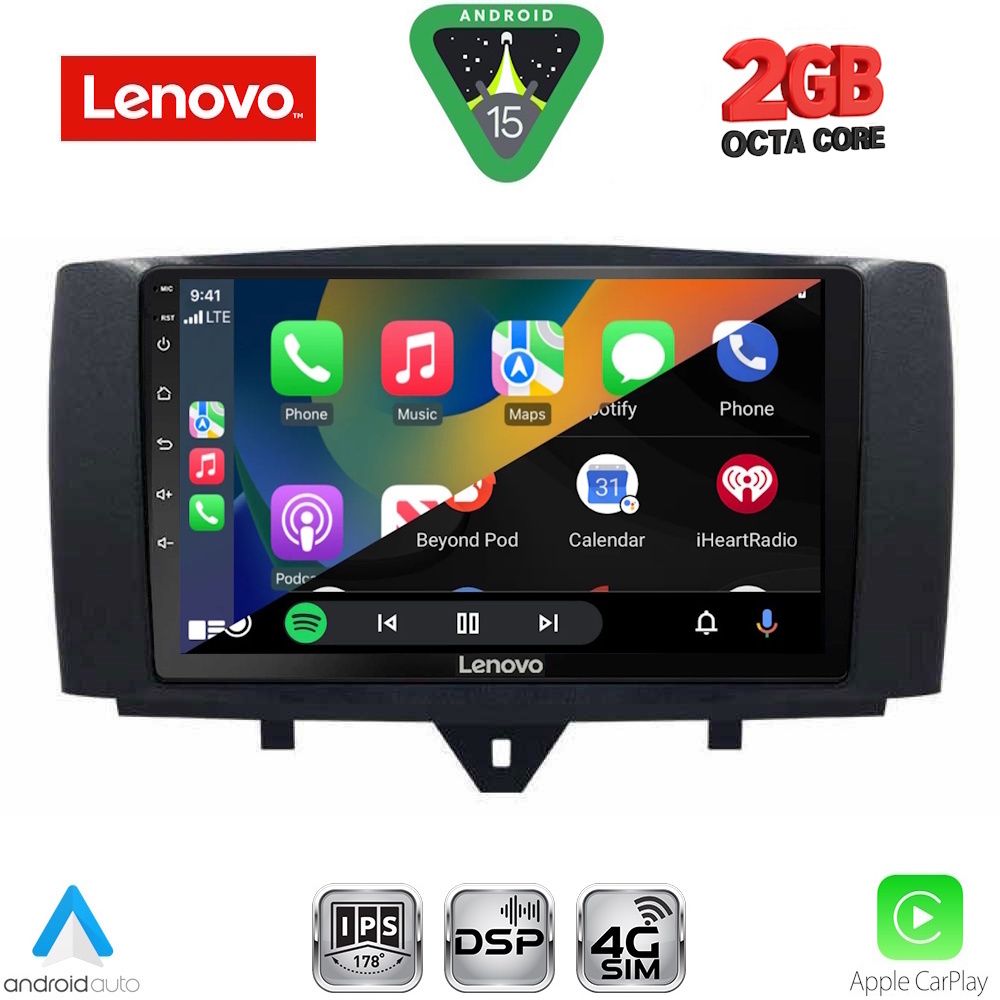 Smart ForTwo 451 (2010 – 2015) Οθόνη με Car Play, Android Auto, BT, GPS – LENOVO LVF 5622_CPA (9inc)