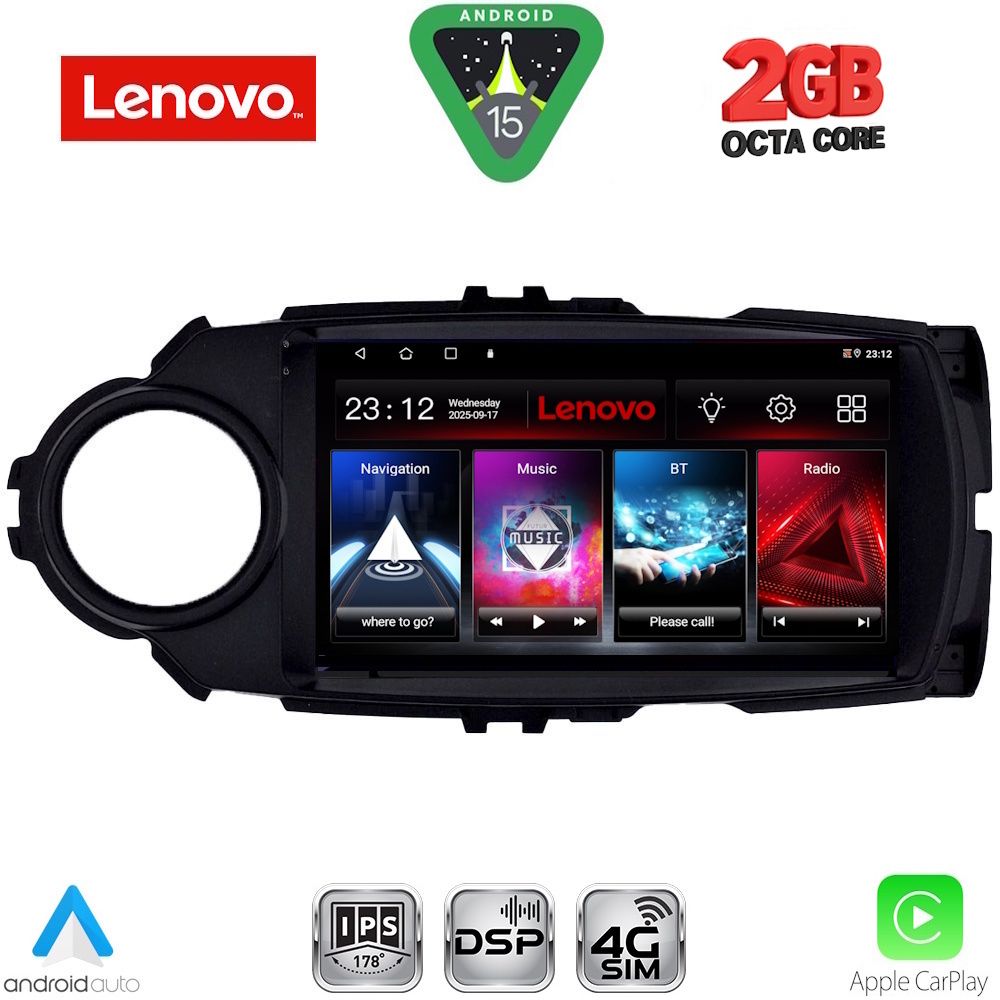 Οθόνη Toyota Yaris 2015 – 2020 με CarPlay, Android Auto, GPS, Bluetooth - LENOVO LVF 5737FL_CPA (9inc)