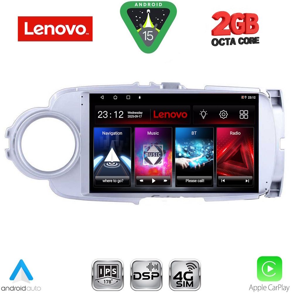 Οθόνη Toyota Yaris 2011 – 2015 με CarPlay, Android Auto, GPS, Bluetooth – LENOVO LVF 5737SL_CPA (9inc)