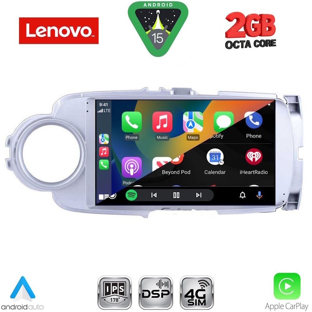 Οθόνη Toyota Yaris 2011 – 2015 με CarPlay, Android Auto, GPS, Bluetooth – LENOVO LVF 5737SL_CPA (9inc)