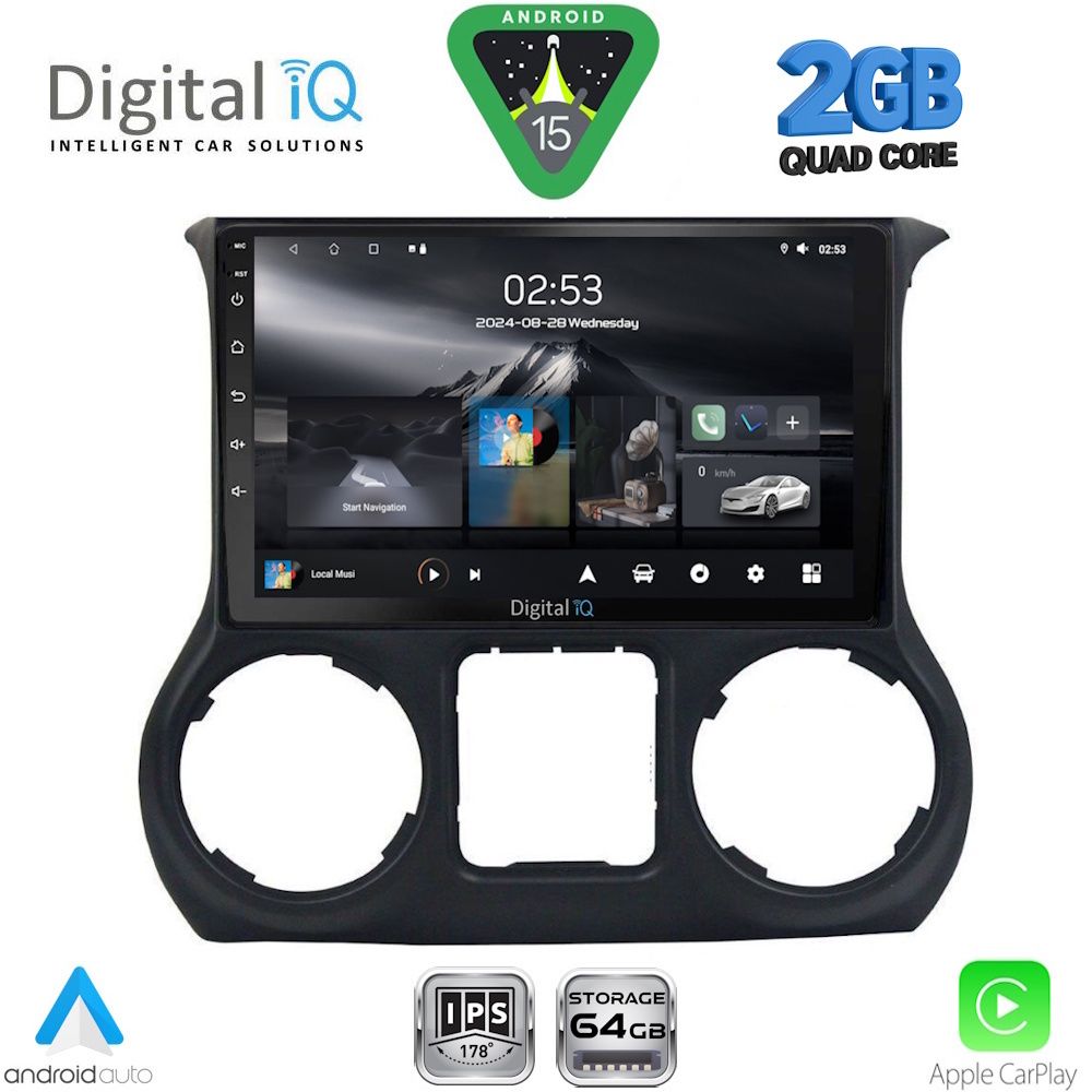 Οθόνη Jeep Wrangler 2014 – 2017 με Car Play, Android Auto, GPS, Bluetooth – DIGITAL IQ RSD 1296_CPA (10inc)
