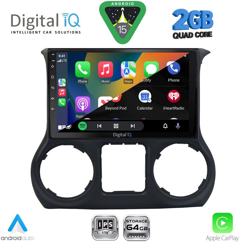 Οθόνη Jeep Wrangler 2014 – 2017 με Car Play, Android Auto, GPS, Bluetooth – DIGITAL IQ RSD 1296_CPA (10inc)