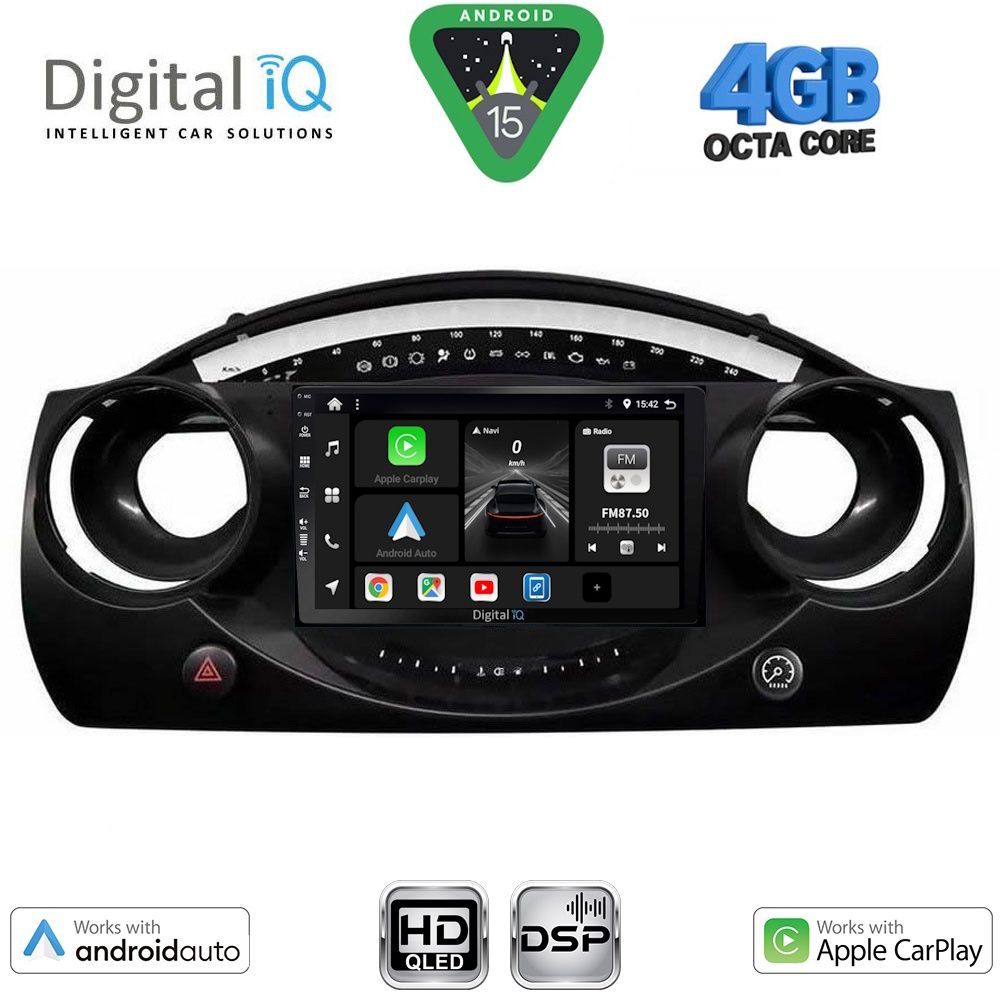 Οθόνη Mini Cooper (R50, R52, R53) 2000 – 2006 με CarPlay, Android Auto, BT, GPS – DIGITAL IQ BXF 6063_CPAA (9inc)