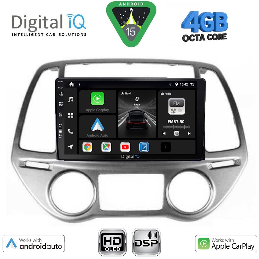 Οθόνη Hyundai i20 2008 – 2013 με CarPlay, Android Auto, GPS, Bluetooth – DIGITAL IQ BXF 6227_CPAA CLIMA (9inc)