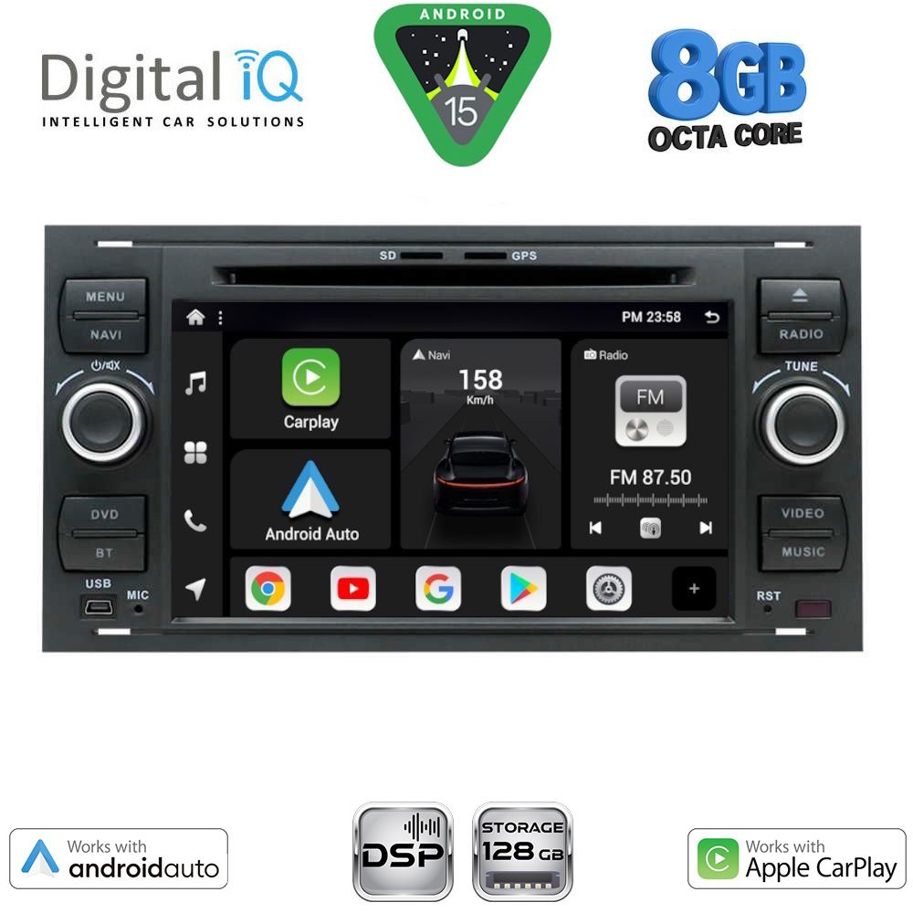 Οθόνη Ford C-Max, Focus, Galaxy, Mondeo, S-Max 2004 > με CarPlay, AndroidAuto, BT, GPS - DIGITAL IQ BXF 702_CPAA (7'' DECK)