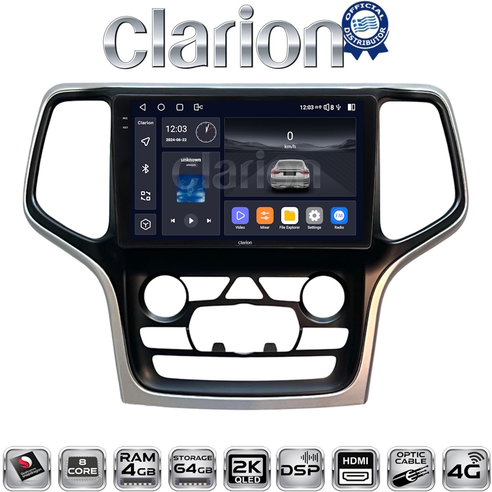 CLARION GL74534A Οθόνη OEM Multimedia Αυτοκινήτου για Jeep Grand Cherokee 2014 > 2019 (CarPlay/AndroidAuto/BT/GPS/WIFI/GPRS)