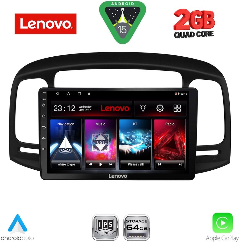 Οθόνη Hyundai Accent 2005 – 2012 με CarPlay, Android Auto, GPS, Bluetooth – LENOVO LVD 2249BL_CPA (9inc)