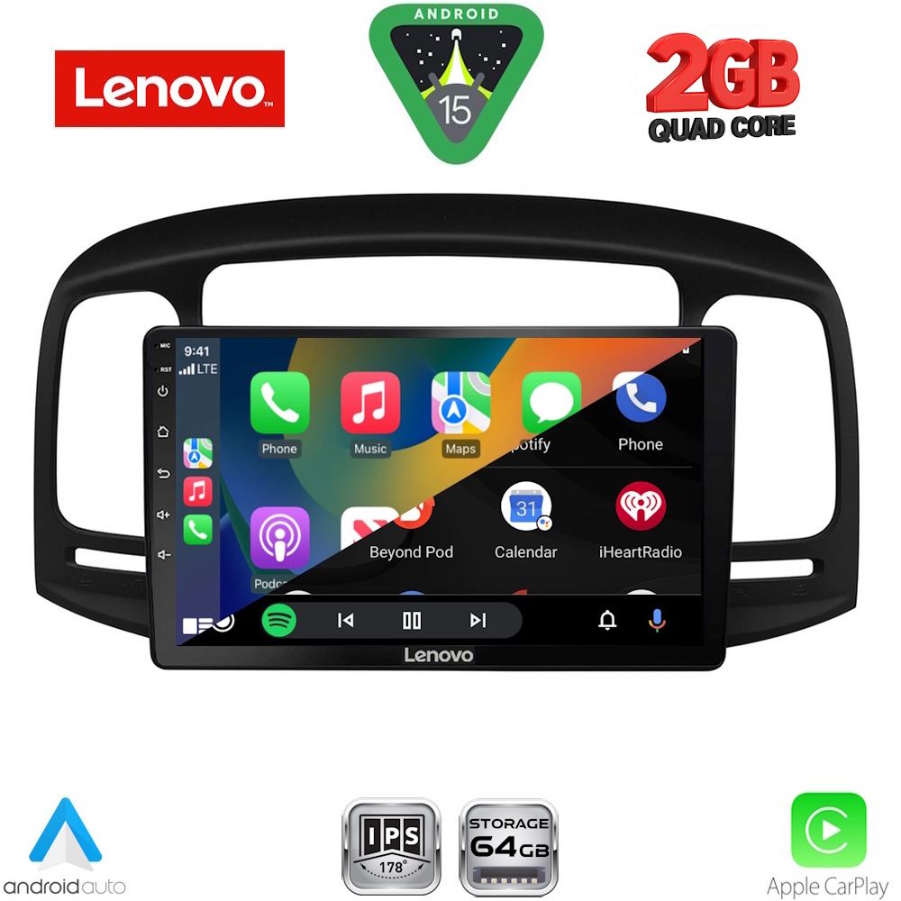 Οθόνη Hyundai Accent 2005 – 2012 με CarPlay, Android Auto, GPS, Bluetooth – LENOVO LVD 2249BL_CPA (9inc)