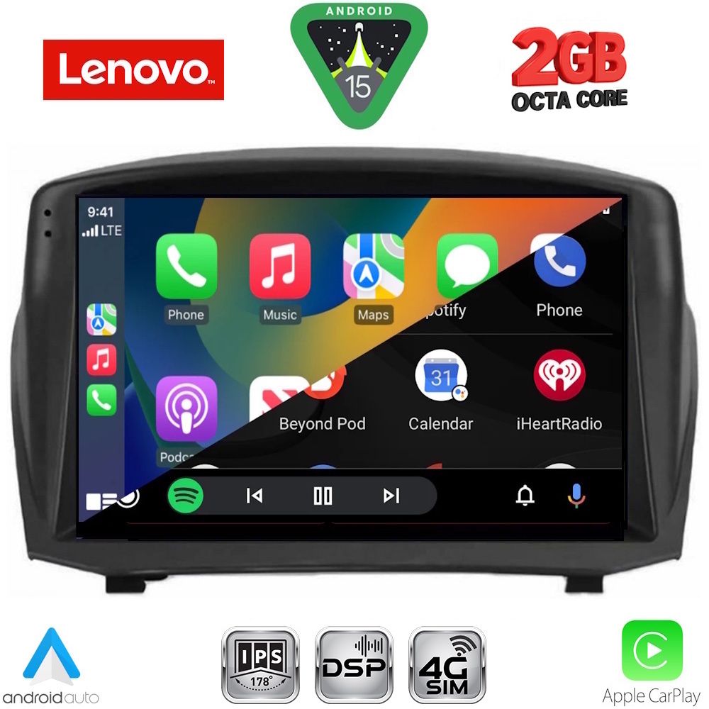 Ford Fiesta 2008 – 2017 Οθόνη με CarPlay, Android Auto, BT, GPS – LENOVO LVF 5154B_CPA (9inc)