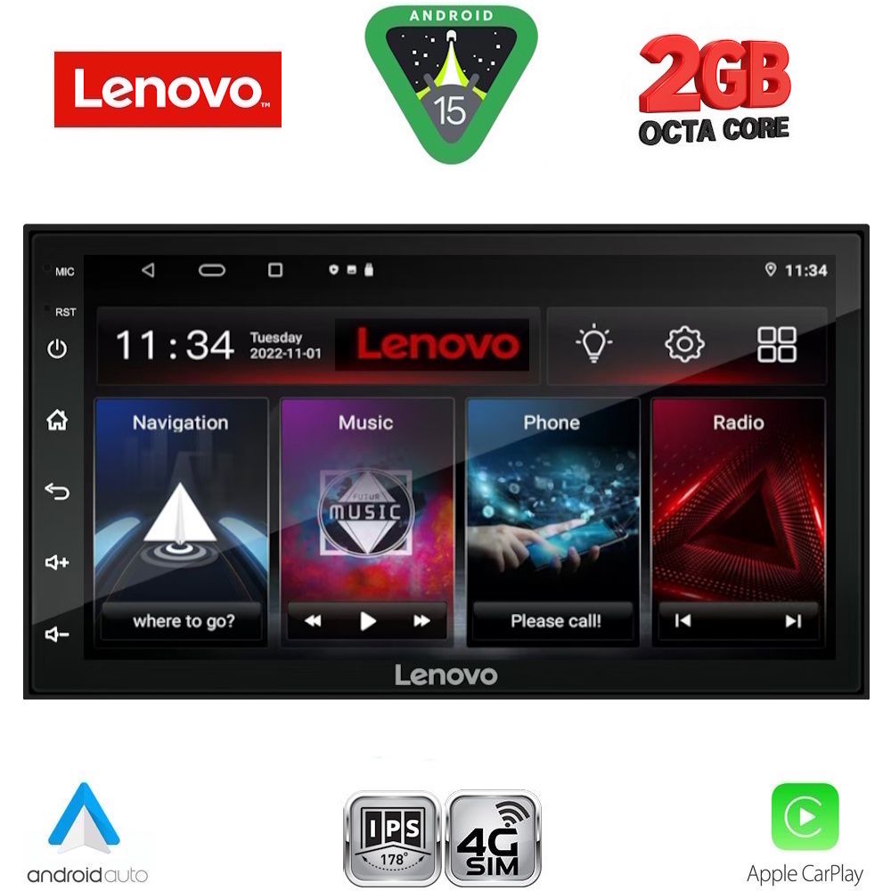 Οθόνη Αυτοκινήτου 2 Din – Car Play, Android Auto, Bluetooth, GPS - LENOVO LVF 596_CPA (7" DECK)