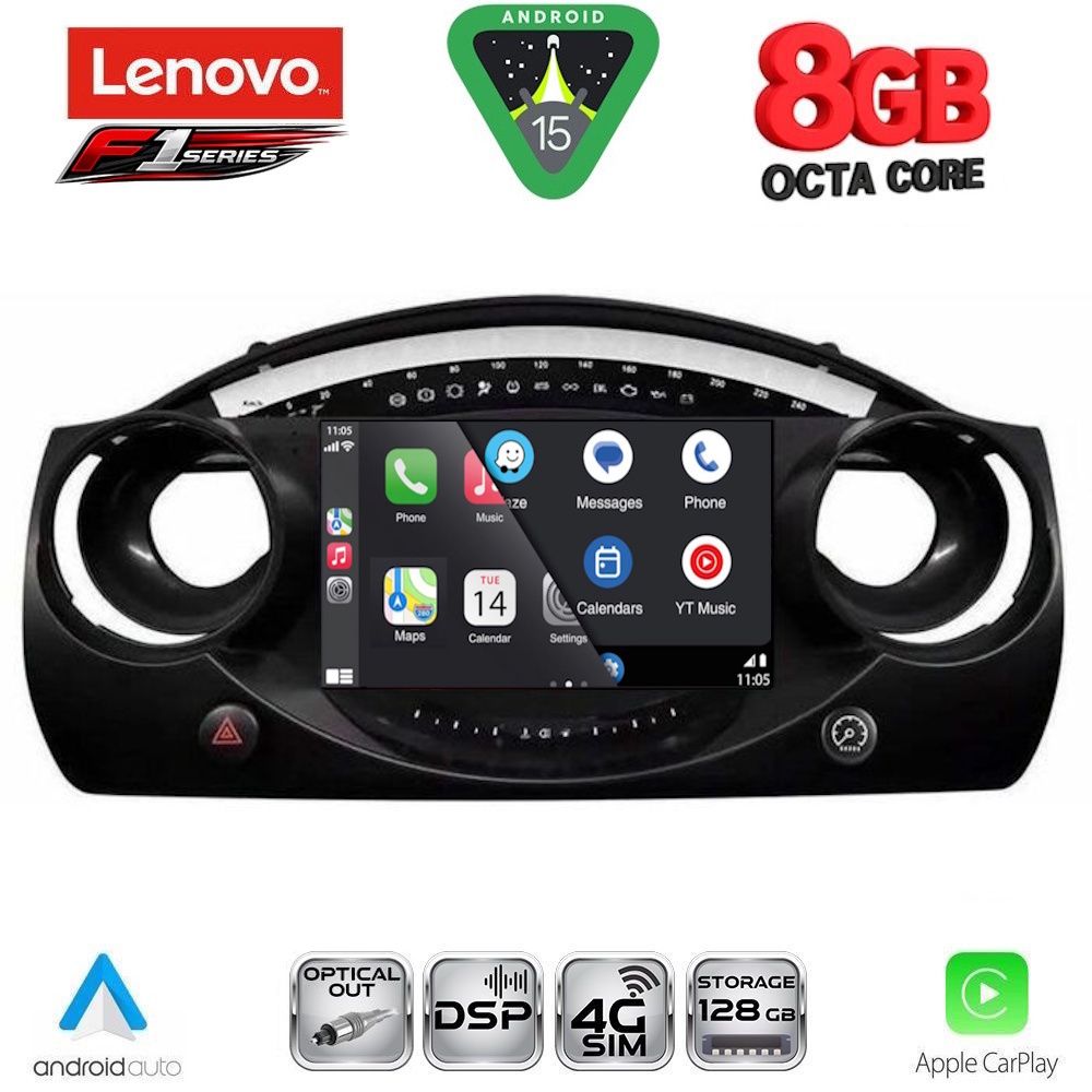 Οθόνη Mini Cooper (R50, R52, R53) 2000 – 2006 με CarPlay, Android Auto, BT, GPS – LENOVO SSR 10063_CPA (9inc)