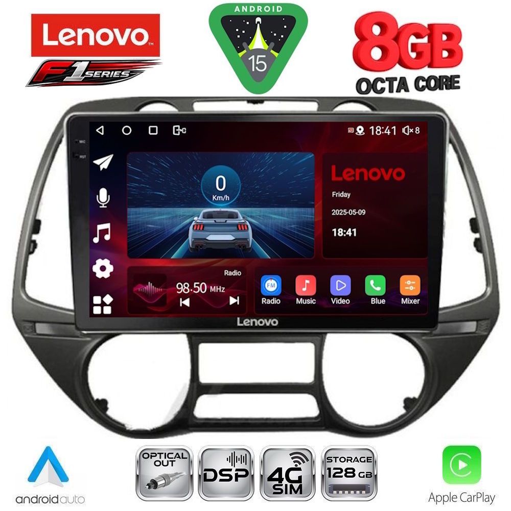 Οθόνη Hyundai i20 2008 – 2013 με CarPlay, Android Auto, GPS, Bluetooth – LENOVO SSR 10226_CPA  (9inc)