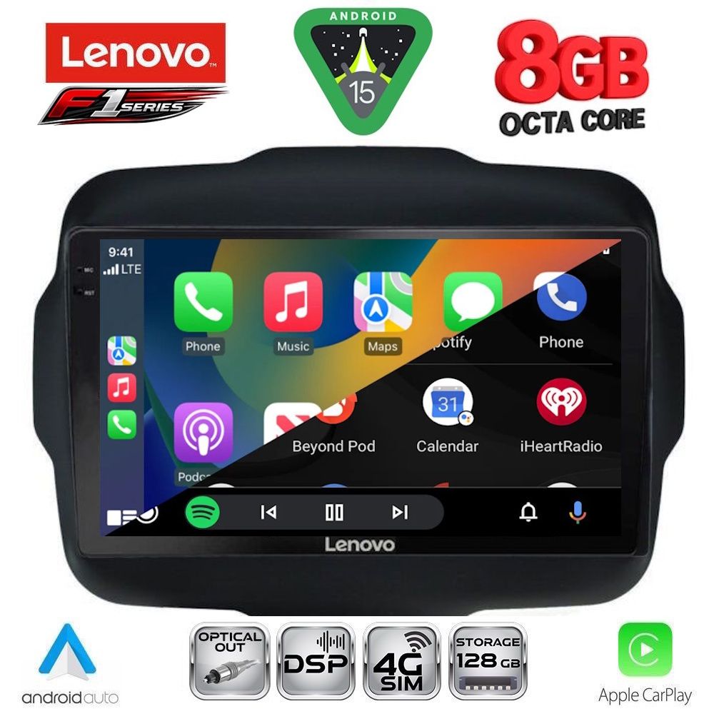 Οθόνη Jeep Renegade 2015 – 2019 με Car Play, Android Auto, GPS, Bluetooth – LENOVO SSR 10290_CPA (9inc)