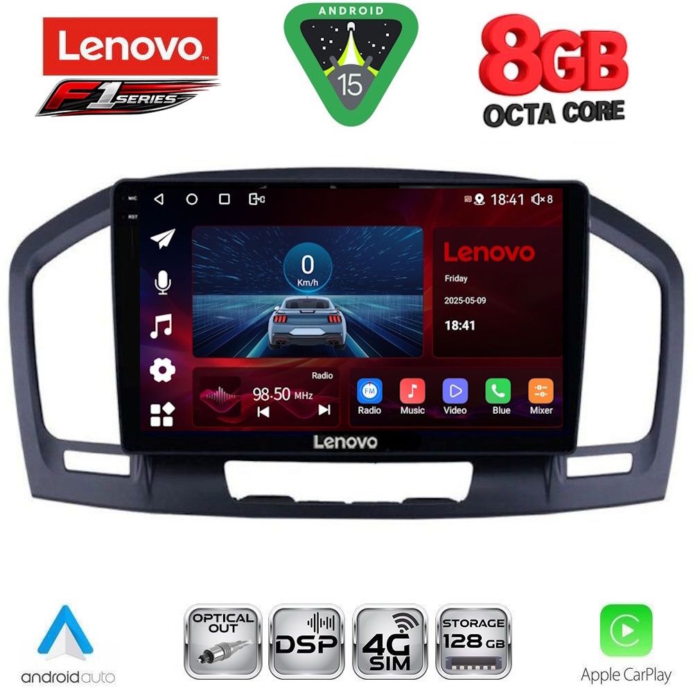 Οθόνη Opel Insignia 2008 – 2013 με CarPlay, Android Auto, GPS, Bluetooth – LENOVO SSR 10491BL_CPA (9inc)