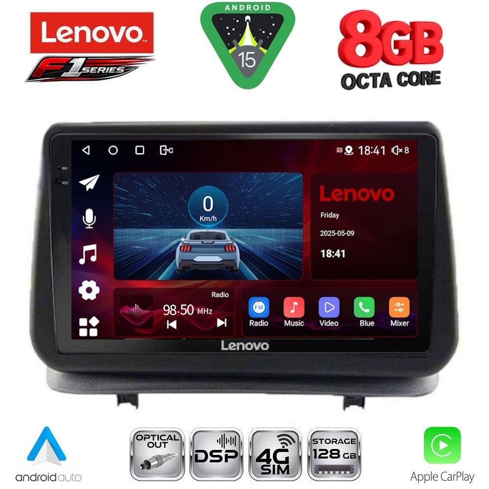 Οθόνη Renault Clio 2005 – 2011 με Car Play, Android Auto, GPS, Bluetooth - LENOVO SSR 10543_CPA (9inc)